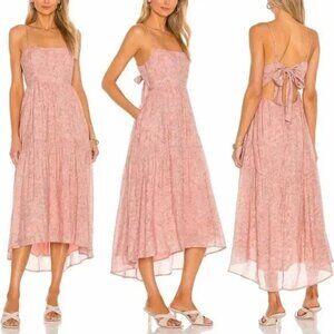 ASTR Women Ursa Midi Tie Back Dress Sleeveless Lined Pocket Sz L Pink Taupe 27-5